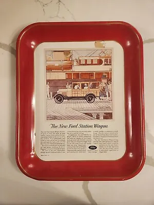 Vintage Red Metal Tray The New Ford Motor Company Station Wagon Advertisement • $20