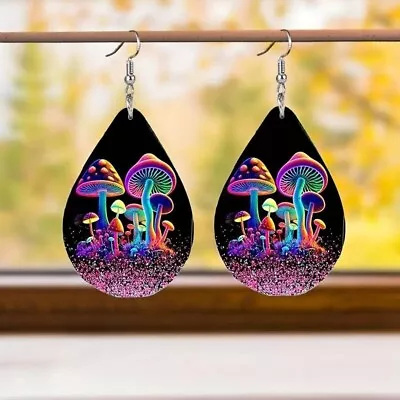 Fashion Colorful Mushroom Teardrop Dangle Earrings Bohemian PU Jewelry Gift New • $9.98