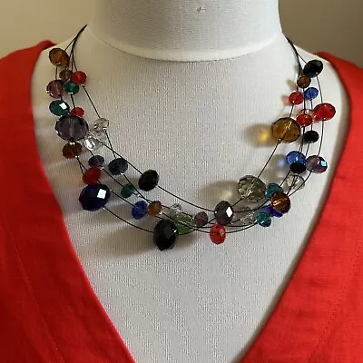 Stunning John Lewis Coloured Crystal Multi Strand Illusion Necklace Jewellery • £29