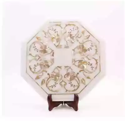 18'' White Marble Table Top Coffee Center Inlay Malachite Pietra Dura Antique K4 • $427