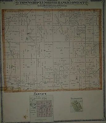 Vintage 1889 Railroad & Land Owners Plat Map ~ SANTA FE MONROE Co MISSOURI • $34