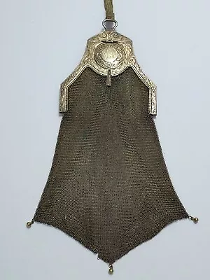 Antique Gold Filled CHAIN MAIL SOLDERED MESH Flapper Purse SCROLLWORK Pillbox  • $9.95