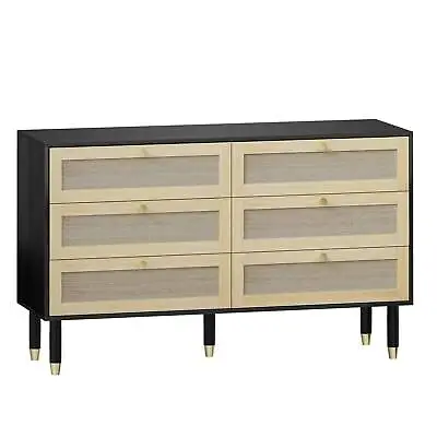 Rattan Dresser Double Chest Of 6 Drawers Organizer Bedroom Storage Cabinet • $179.99