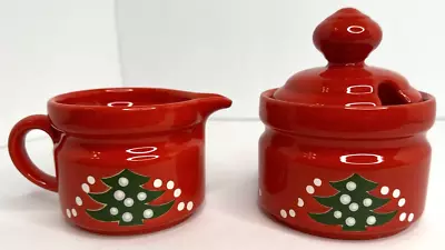 Waechtersbach Red Christmas Tree Cream And Sugar Bowl With Lid West Germany EUC • $21.49