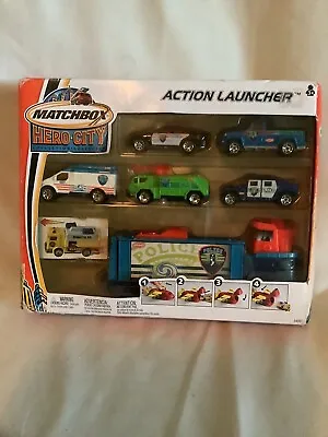 MATCHBOX ACTION LAUNCHER HERO CITY  POLICE -  6 PIECE SET - “NEW  In Sealed Box • $14.95