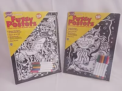 1999 & 2000 Creative Coloring Velvet Fuzzy Posters 'Pond' & 'Orbit' Made In USA • $39.99