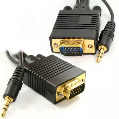 2m Laptop To LCD HD TV VGA Cable With Jack Audio Lead • £7.06