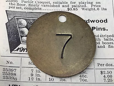 Number 7 Tag Brass Metal Numbered Keychain Stamped Cattle Tag Mining Cow Fob • $13.49