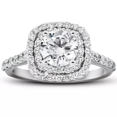 G/VS 2 1/4 Ct Diamond Cushion Halo Engagement Ring 14k White Gold Lab Grown • $1299.99