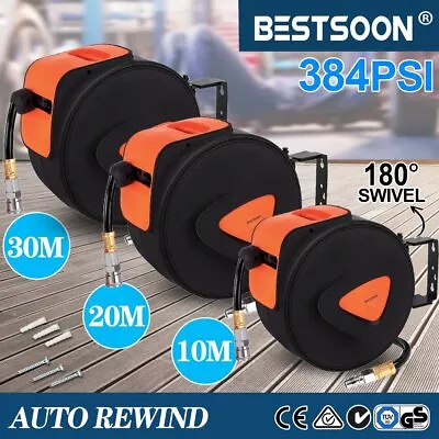 BESTSOON 10/20/30m Retractable Air Hose Reel Compressor Auto Rewind Wall Mounted • $55
