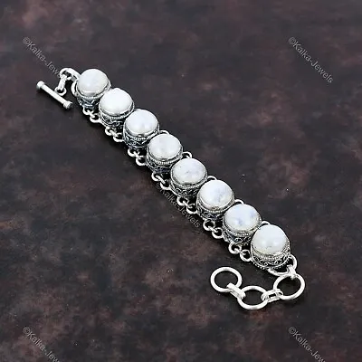 Natural Rainbow Moonstone Gemstone Chain Vintage Adjustable Bracelet 925 Silver • $51.90