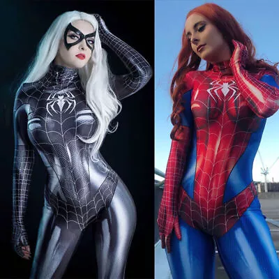 Womens Spiderman Cosplay Costume Elastic Dresses Marvel Tights Zentai Bodysuit • $21.84