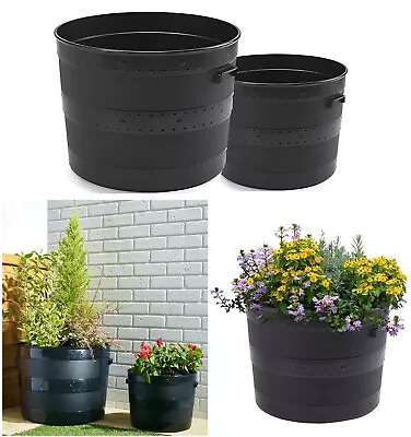 Black Plastic Planter Plant Pot Tub Garden Patio Blacksmith Barrel Out Or Indoor • £7.25