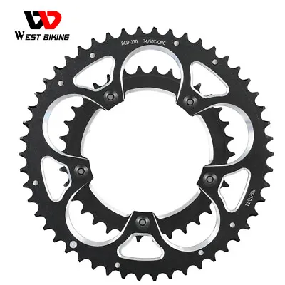 WEST BIKING Road Bike Chainring 110BCD 34T/50T Tooth Plate 8/9/10/11 Speed Black • $29.69