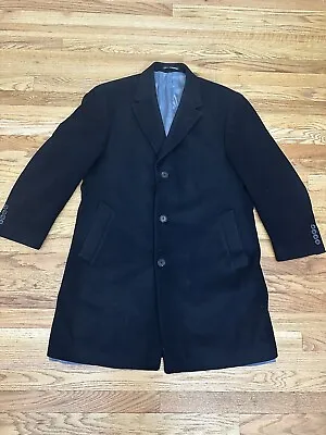 Calvin Klein Overcoat Mens  Solid Black Top Coat Cashmere Blend 42R 20% Cashmere • $49.99