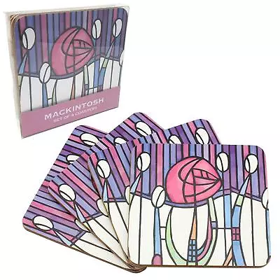 Set Of 4 Mackintosh Rose Floral Design Tea Coffee Cup Coasters Dining Table Mat • £3.90