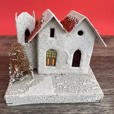 Vintage Christmas Cardboard Putz Mica Glitter House Home Japan Sponge Tree • $22