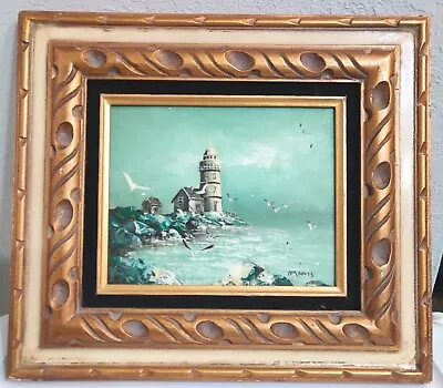 Vtg Original Nautical Coastal Lighthouse Oil Painting 15x17  Signed Marvis? • $115