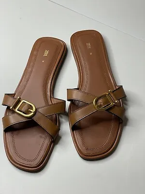 Zara Flat Sandals Brown Size 6/39 • £12