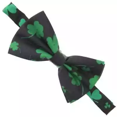 St Patricks Day BLACK Green Lucky Clover Satin Feel Fancy Dress Party Bow Tie • £3.99