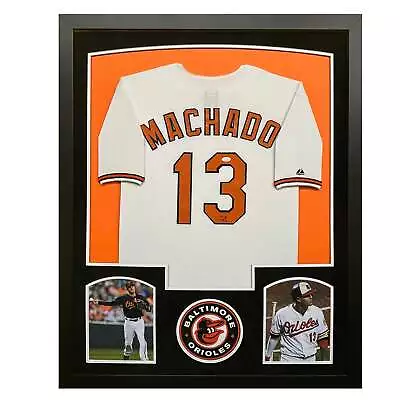 Manny Machado Signed Baltimore White Custom Suede Matte Framed Baseball Jersey ( • $263.95