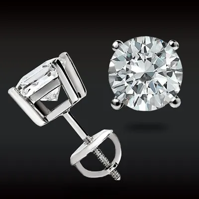 1.0 Ct Round Cut GRA Moissanite 14k White Gold Stud Earrings W/Screw Back Gift • $61.95