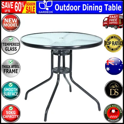$56.20 • Buy Gardeon Round Outdoor Dining Table Bar Setting Steel Glass Side Table 70CM