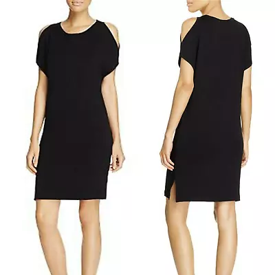 MAJESTIC FILATURES PARIS M Black Open Shoulder Deluxe Casual T-Shirt Dress NWT • $150.75