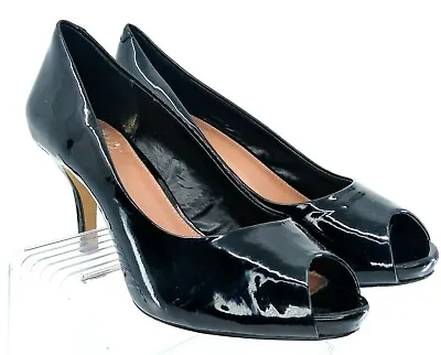 Vince Camuto Kira Pump Womens Sz 8 B Black Patent Peep Toe Slip On Platform Heel • $35.99