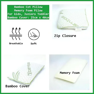  Bamboo Memory Foam Cot Pillow Kids Juniors Toddler With Organic Bamboo Cover. • £6.99