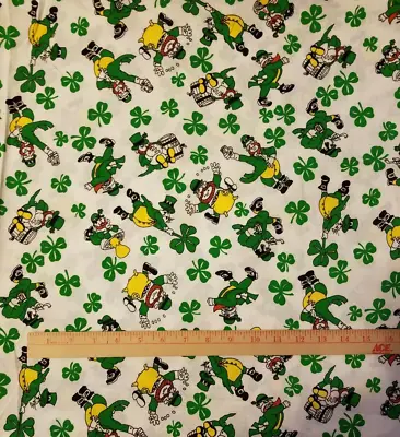 Vintage St Patrick Day Cotton Fabric Leprechaun Green Gold Pot Shamrock Mushroom • $2.96