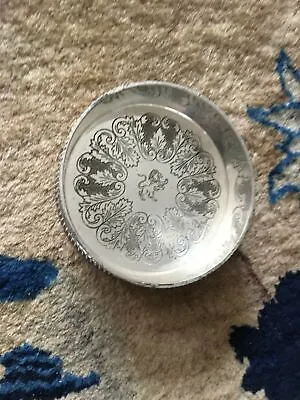 Vintage Round Silver Plated Box / Bowl / Dish Carved Flowers W/ Lion Mark 4.75 D • $19.99