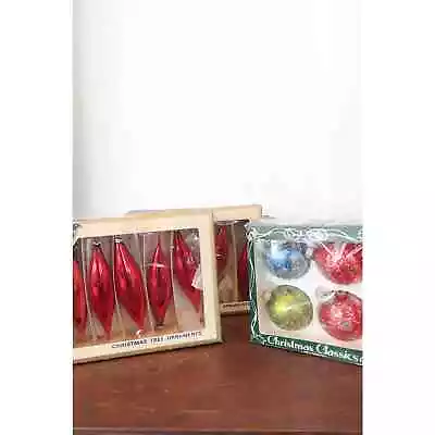 3 Boxes Of Vintage Glass Christmas Tree Ornaments Teardrop Ornaments • $30