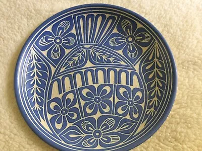 Vintage Pablo Zabal Folk Art Rare Blue And Cream Plate Ceramic Pottery Chile • $75