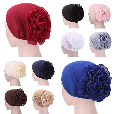 Womens Hair Loss Head Scarf Turban Cap Big Flower Muslim Cancer Chemo Beanie Hat • £5.84