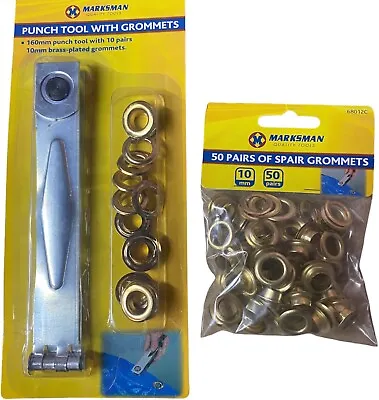 Punch Tool Brass Eyelets With Washer Grommets Gold 10mm Tool Diy  • £6.99