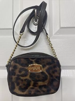 Michael Kors  Small  Brown Cheetah Print Leather Hair Calf Crossbody Handbag • $27