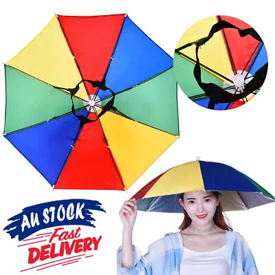 $10.99 • Buy Portable Umbrella Hat Rain Cap Fishing Sun Camping New Multicolor Headwear