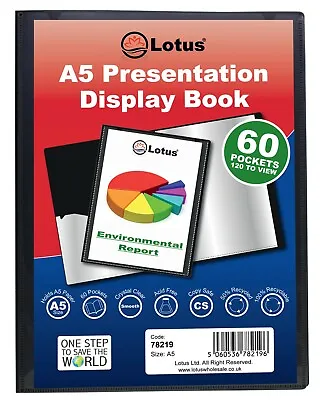 1 X A5 60 POCKET BLACK DISPLAY BOOK PROFESSIONAL FOLDER PORTFOLIO FILE BOOK ECO  • £4.79