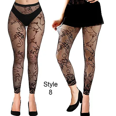 £4.55 • Buy Womens Footless Tights Black Patterned Fishnet Striped Stars Animal Floral Lace