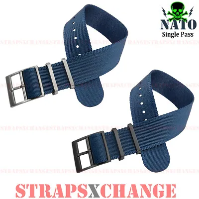 Single Pass Adjustable NATO® NAVY BLUE Edge Weave Military Watch Strap Band • $33.95