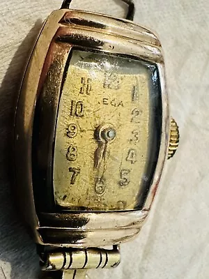 RARE SWISS ANTIQUE Solid 9k 375 GOLD 5.9g Mechanical Gold Dial Watch Works Fixer • $102.50