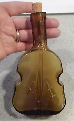 Bass Viol Or Violin Glass Bottle - Yellow Amber Color - Crooked Neck  Circa 1960 • $9.99