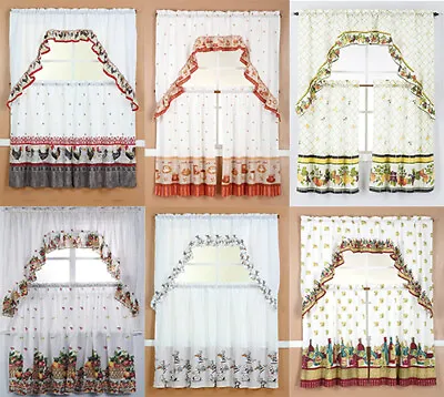 3 Piece Printed Window Treatment Kitchen Curtain Tiers And Swag Valance Set • $11.99