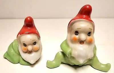 Vintage CHRISTMAS SANTA PIXIE ELVES Ceramic 2 Pc Set Hand Painted Japan EX Cond  • $65