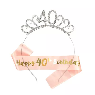 £4.89 • Buy Birthday Tiara Rhinestones Headband Rose Gold Sash 40/50/60th Girls Crown Party 