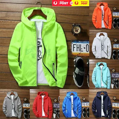 Men Wind Breaker Rain Coat Zipper Hoodie Jacket Quick Dry Sport Running Outwear • $18.99