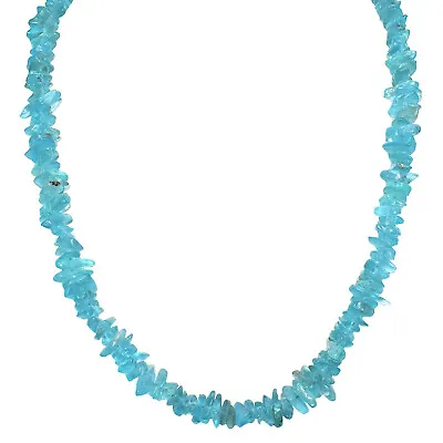 CHARGED Neon Blue Apatite Crystal Chip 18  Necklace + Baby Selenite Pocket Heart • $18.99