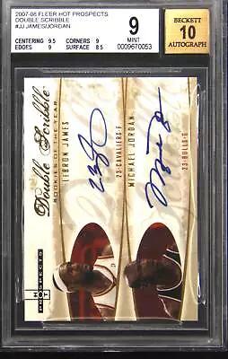 2007-08 Fleer #JJ LeBron James / Michael Jordan Dual Auto Autograph BGS 9 • $15000