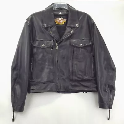 Vintage Harley Davidson Biker Jacket Men Large Black Leather Mesh Full Zip • $177.77